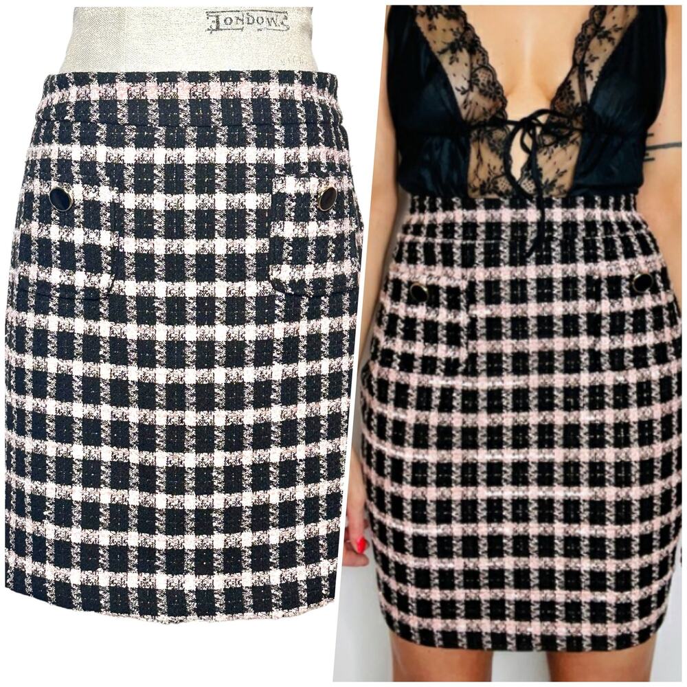 Maison d’Amelie Paris | Women | Black Pink Tweed Gingham Mini Skirt | Size US 6